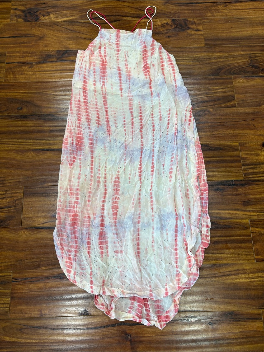 Free People White and Pink Tie-Dye Midi Slip Dress with Spaghetti Straps